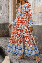 Load image into Gallery viewer, Printed Notched Long Sleeve Maxi Dress
