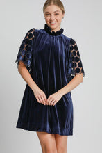 Load image into Gallery viewer, Umgee Dotted Lace Half Sleeve Mock Neck Back Tie Velvet Dress
