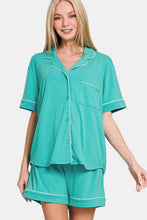 Load image into Gallery viewer, Zenana Button Down Short Sleeve Top and Shorts Lounge Set
