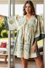 Load image into Gallery viewer, Printed V-Neck Three-Quarter Sleeve Mini Dress
