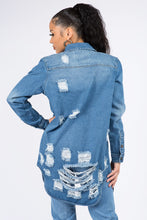 Load image into Gallery viewer, American Bazi Distressed Button Down Denim Shirt Jacket
