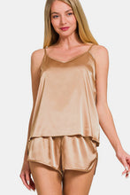 Load image into Gallery viewer, Zenana V-Neck Satin Cami and Elastic Waist Shorts Lounge Set
