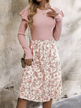 Load image into Gallery viewer, Ruffled Floral Long Sleeve Knee Length Dress
