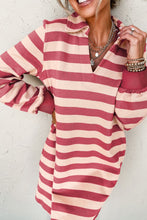 Load image into Gallery viewer, Contrast Striped Johnny Collar Long Sleeve Mini Dress
