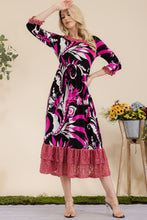 Load image into Gallery viewer, Celeste Full Size Paisley Print Lace Ruffled Midi Dress
