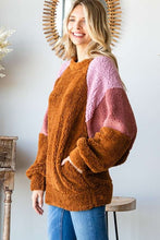 Load image into Gallery viewer, Culture Code Color Block Faux Fur Raglan Sleeve Sweatshirt
