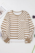 Load image into Gallery viewer, Checker &amp; Stripes Round Neck Long Sleeve Blouse
