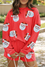 Load image into Gallery viewer, Sequin Santa Round Neck Long Sleeve Top and Shorts Set
