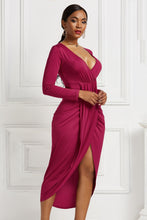 Load image into Gallery viewer, High-low Ruched Surplice Long Sleeve Dress
