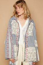 Load image into Gallery viewer, POL Embroidered Lace Patch Zip Up Hooded Jacket
