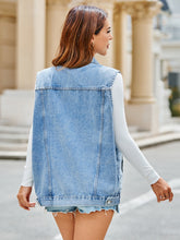 Load image into Gallery viewer, Pocketed Button Up Sleeveless Denim Jacket
