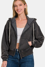 Load image into Gallery viewer, Zenana Acid Wash Fleece Zip-Up Cropped Hoodie
