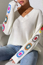 Load image into Gallery viewer, Crochet Flower V-Neck Sweater
