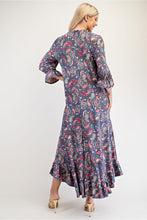 Load image into Gallery viewer, Celeste Full Size Ruffle Hem Paisley Round Neck Dress

