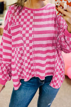 Load image into Gallery viewer, Checker &amp; Stripes Round Neck Long Sleeve Blouse
