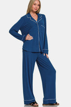 Load image into Gallery viewer, Zenana Button Down Long Sleeve Top and Pants Lounge Set
