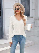 Load image into Gallery viewer, Lace Detail V-Neck Long Sleeve T-Shirt

