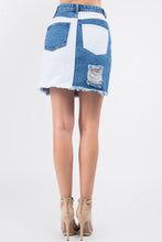 Load image into Gallery viewer, American Bazi Contrast Patched Frayed Denim Distressed Skirts
