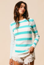 Load image into Gallery viewer, BiBi Contrast Striped Asymmetrical Hem Knit Top
