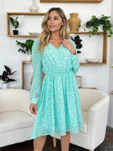 Load image into Gallery viewer, Double Take Full Size Printed Ruched V-Neck Long Sleeve Dress
