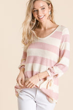 Load image into Gallery viewer, Reborn J Ribbon Cuff Contrast Striped Hacci Top
