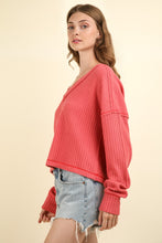 Load image into Gallery viewer, VERY J Exposed Seam V-Neck Ribbed Knit Top
