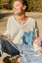 Load image into Gallery viewer, POL Distressed Flower V-Neck Dropped Shoulder Knit Top
