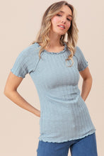 Load image into Gallery viewer, BiBi Ruffle Round Neck Merrow Edge Rib Top
