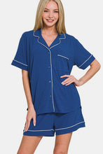 Load image into Gallery viewer, Zenana Button Down Short Sleeve Top and Shorts Lounge Set
