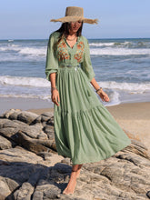 Load image into Gallery viewer, Embroidered Polka Dot Tie Neck Long Sleeve Midi Dress
