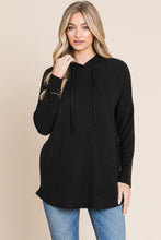 Load image into Gallery viewer, BOMBOM Contrast Drawstring Drop Shoulder Knit Hoodie
