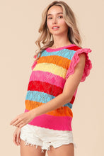 Load image into Gallery viewer, BiBi Pointelle Striped Ruffled Knit Top
