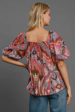 Load image into Gallery viewer, Umgee Full Size Abstract Print Smocked Square Neck Puff Sleeve Blouse
