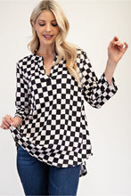 Load image into Gallery viewer, Celeste Full Size Curved Hem Checkered Notched Blouse
