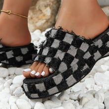 Load image into Gallery viewer, Raw Hem Plaid Platform Sandals
