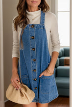 Load image into Gallery viewer, Square Neck Wide Strap Denim Overall Dress
