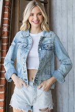 Load image into Gallery viewer, Veveret Distressed Button Up Denim Jacket
