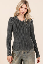 Load image into Gallery viewer, Mittoshop Mineral Wash Fitted Long Sleeve Rib Knit Top
