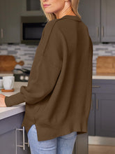 Load image into Gallery viewer, Slit Round Neck Dropped Shoulder Sweater
