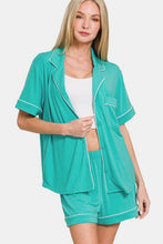 Load image into Gallery viewer, Zenana Button Down Short Sleeve Top and Shorts Lounge Set
