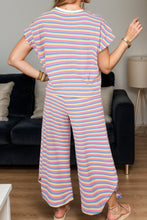 Load image into Gallery viewer, Striped Round Neck Top and Drawstring Pants Set
