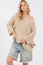 Load image into Gallery viewer, SAGE + FIG Distressed Asymmetrical Open Stitch Sweater
