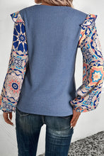 Load image into Gallery viewer, Ruffled Printed Round Neck Long Sleeve Top
