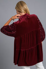 Load image into Gallery viewer, Umgee Sequin Detail Tiered Back Half Sleeve Shirt
