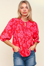 Load image into Gallery viewer, Haptics Full Size Ribbon Bow Floral Balloon Sleeve Blouse
