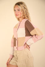 Load image into Gallery viewer, VERY J Color Block Button Down Textured Sweater Cardigan
