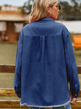 Load image into Gallery viewer, Button Up Collared Neck Raw Hem Denim Top
