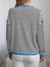 Load image into Gallery viewer, Contrast Trim Striped V-Neck Long Sleeve Knit Top
