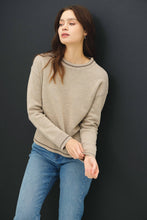 Load image into Gallery viewer, Be Cool Striped Trim Round Neck Long Sleeve Sweater
