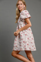 Load image into Gallery viewer, Umgee Heart Jacquard Square Neck Puff Sleeve Mini Dress
